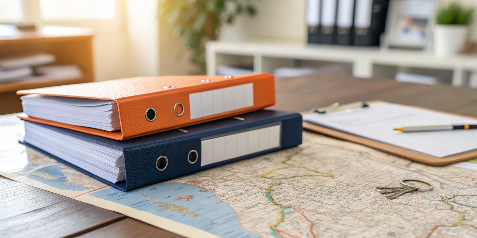 Multi-country payroll consolidation represented by orange and navy payroll binders on a regional MENA map