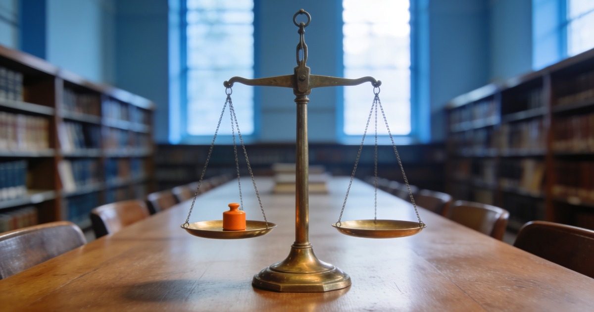 Balance scale in a library representing payroll provider evaluation